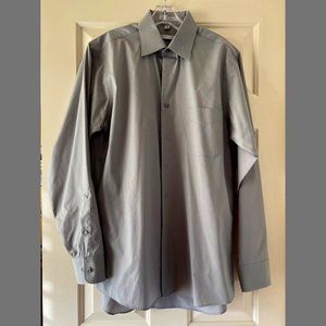 Geoffrey Beene Long-Sleeve Cotton-Blend Grey Dress Shirt, Men's Med, Quick Dry